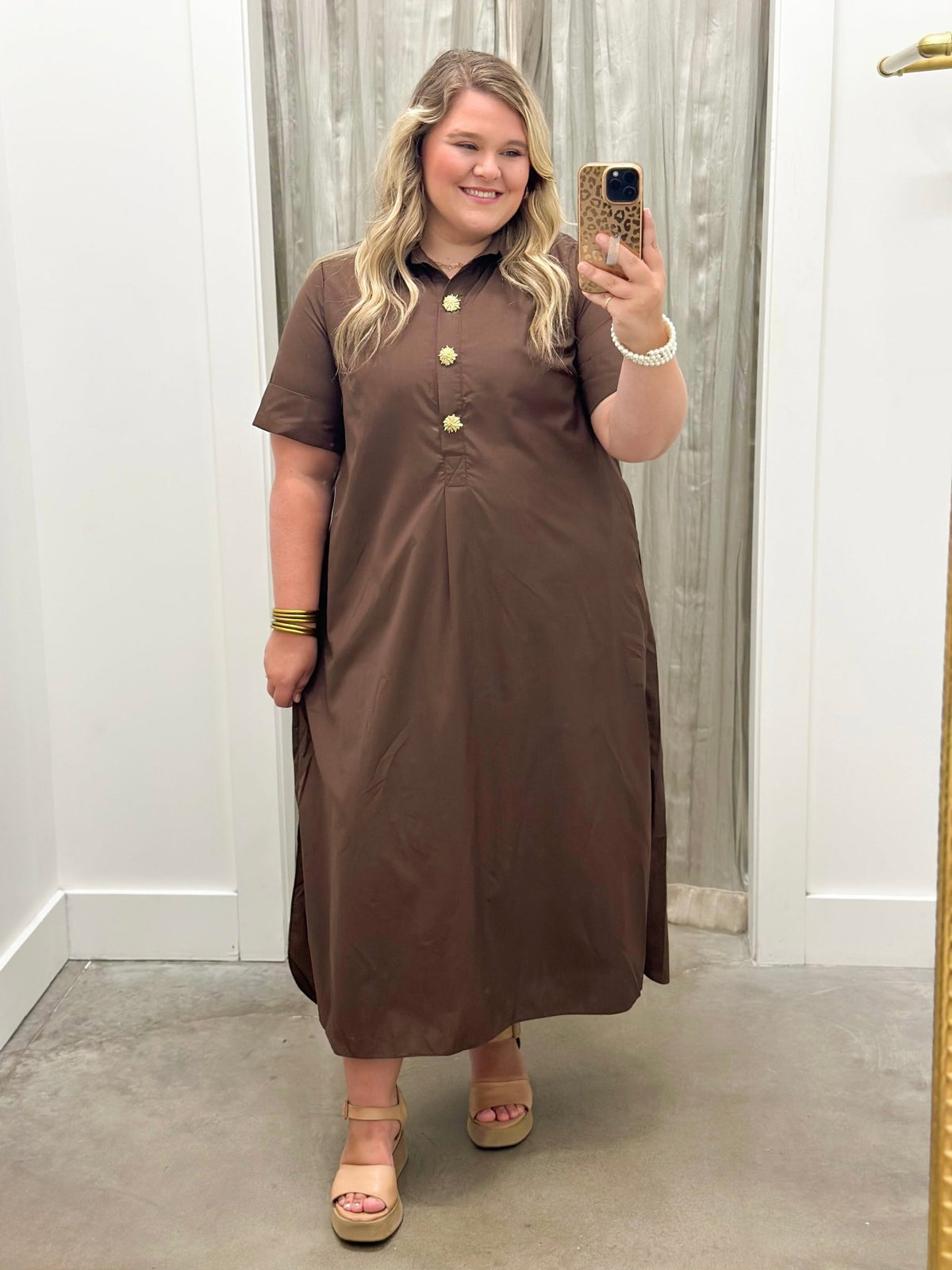 Solid Short Sleeve Collared Midi Dress - Lavish Boutique04-DRESSES