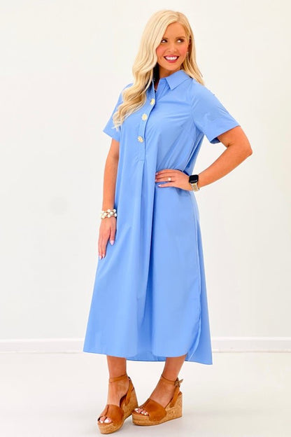 Midi dress in a solid colour with a pointed collar