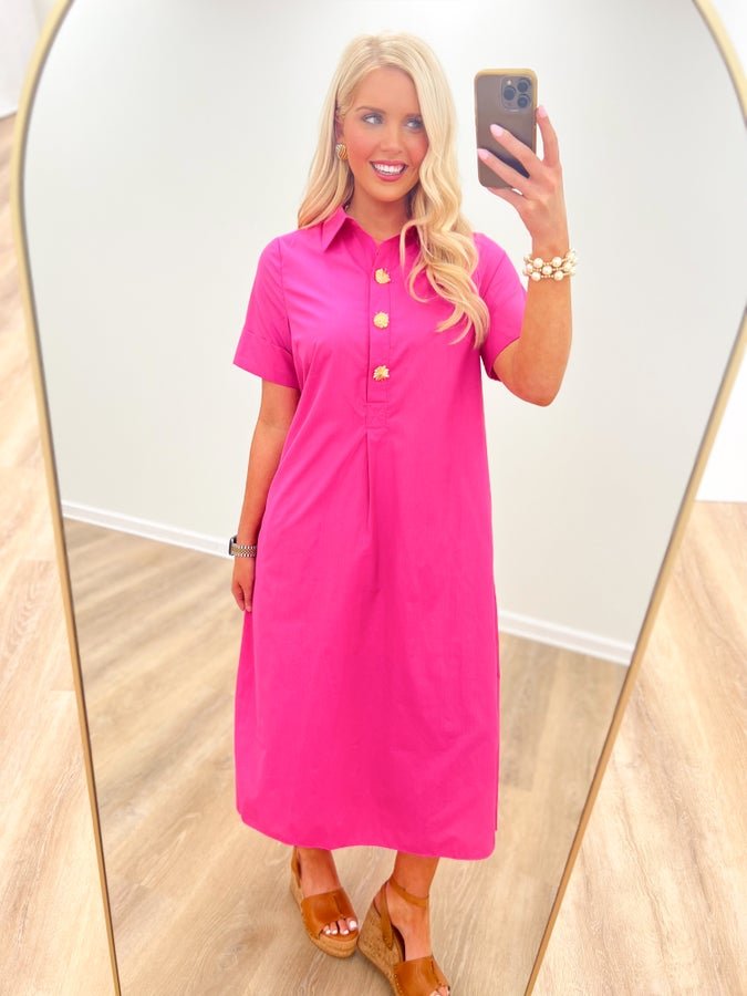 Solid midi dress with a collar and a polished silhouette