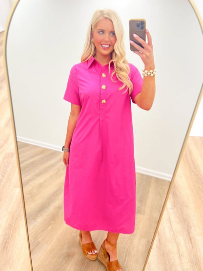 Solid midi dress with a collar and a polished silhouette