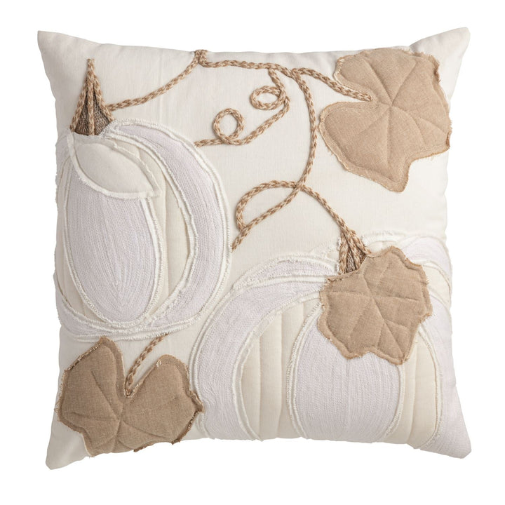 Square Applique Pumpkin Pillow, Cream and Tan - Lavish Boutique11-GIFTS