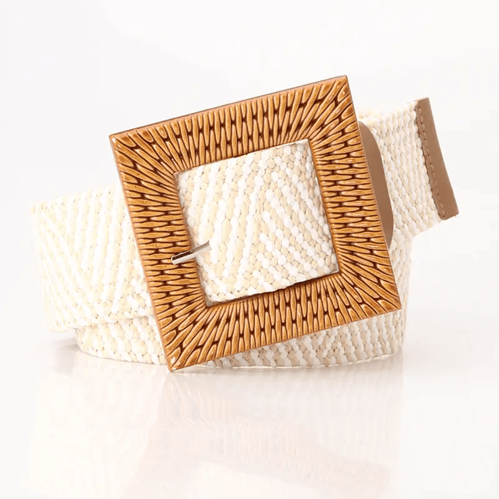 Square Buckle Khaki White Straw Belt - Lavish Boutique Accessories