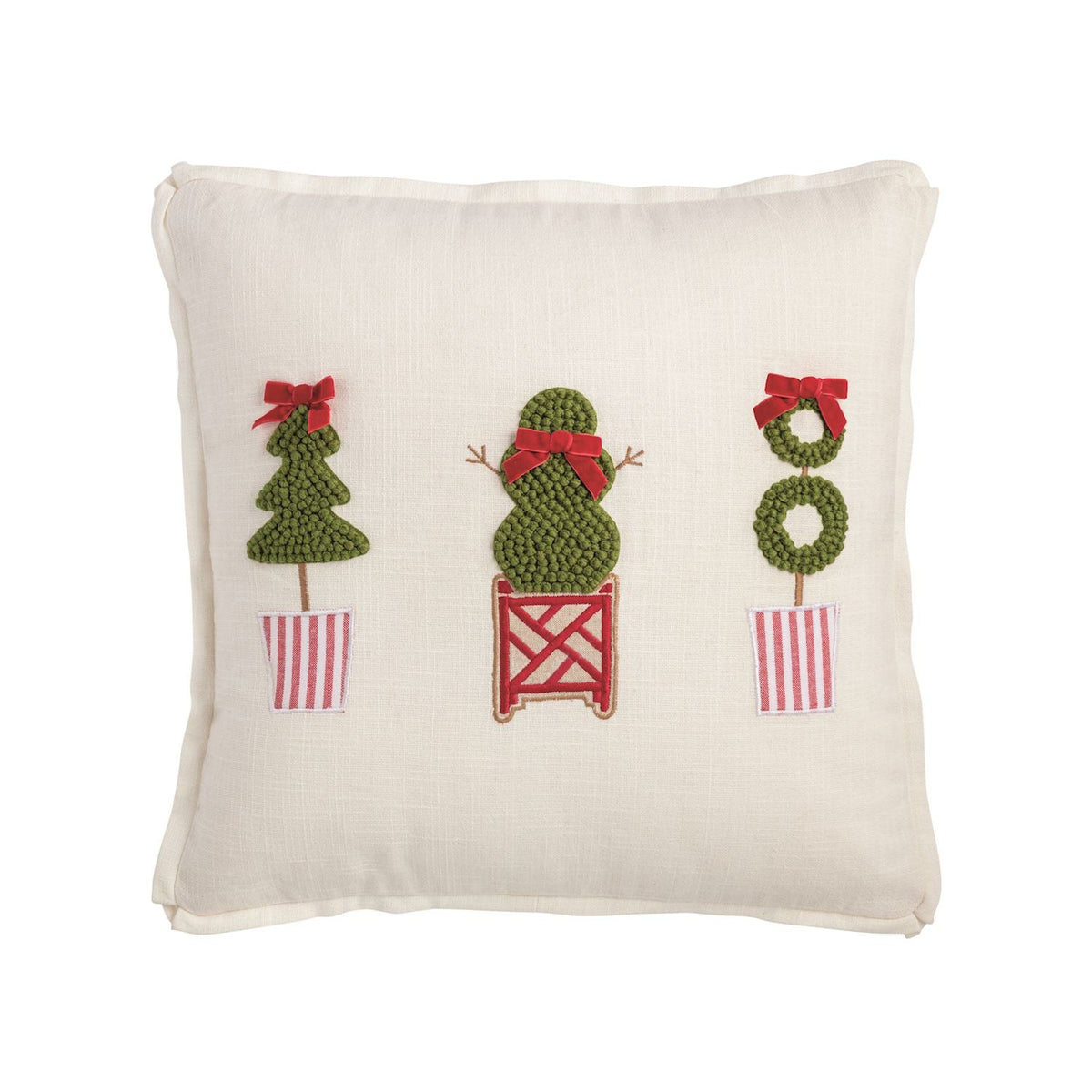 Square Christmas Topiary Pillow, Cream, Embroidered - Lavish Boutique11-GIFTS