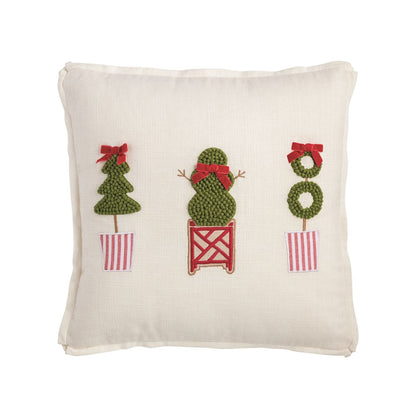 Square Christmas Topiary Pillow, Cream, Embroidered - Lavish Boutique11-GIFTS