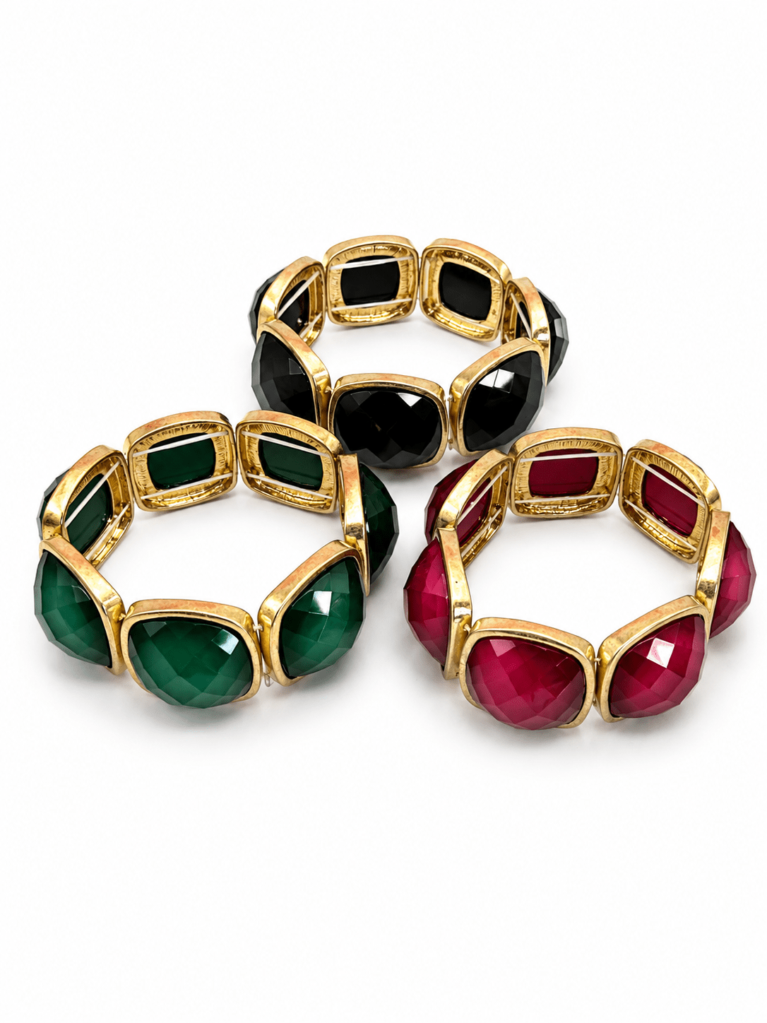 Bold bracelet set with large square stones