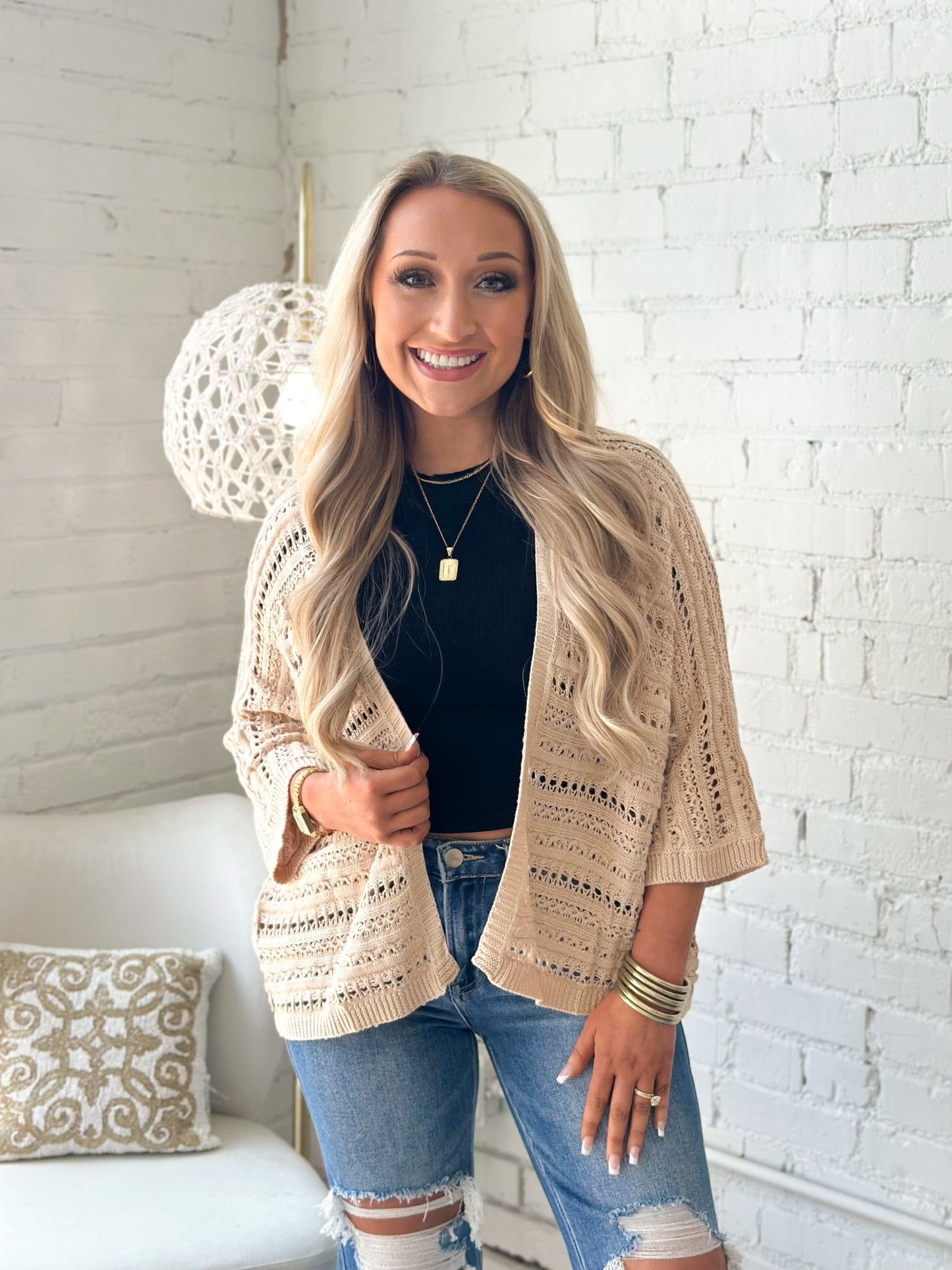 Staccato Crochet Knit Cardigan - Lavish Boutique06-OUTERWEAR