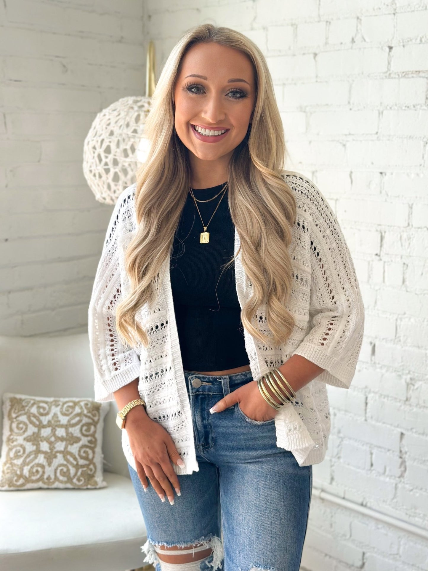 Staccato Crochet Knit Cardigan - Lavish Boutique06-OUTERWEAR