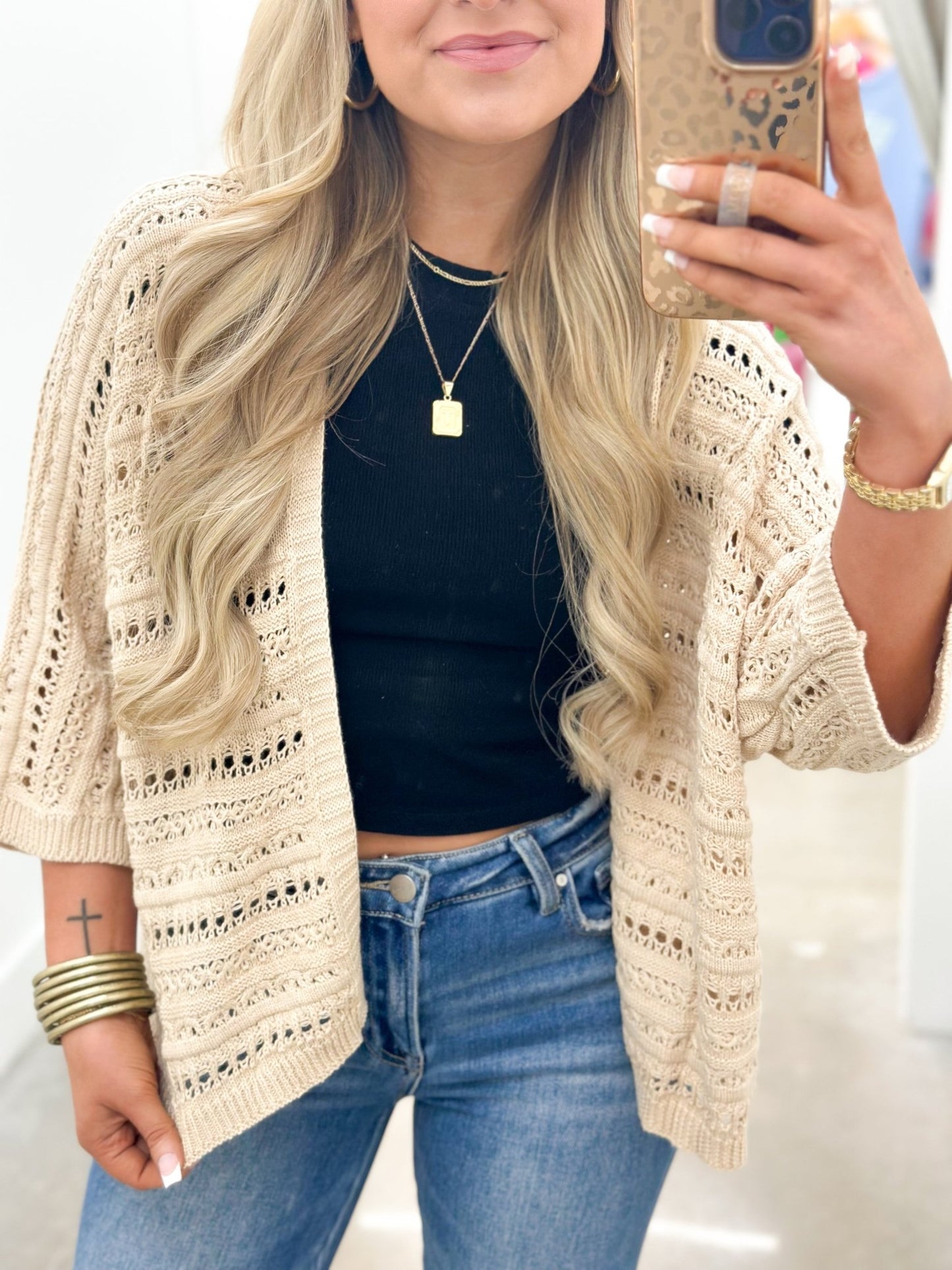 Staccato Crochet Knit Cardigan - Lavish Boutique06-OUTERWEAR