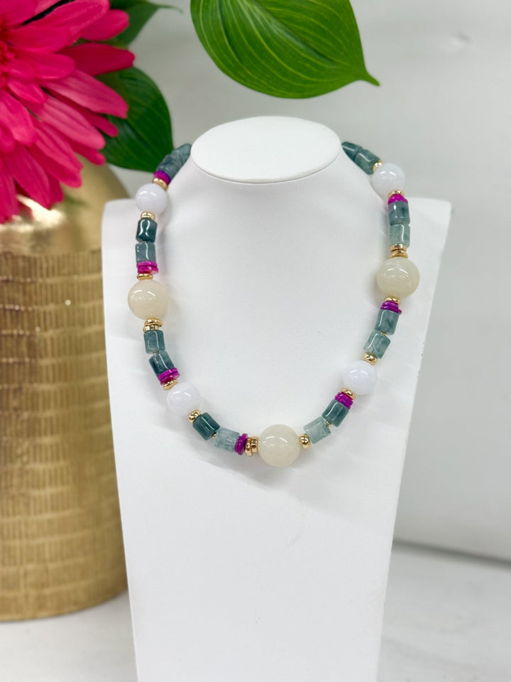 Stone Ball Beaded Necklace - Lavish Boutique09-JEWELRY