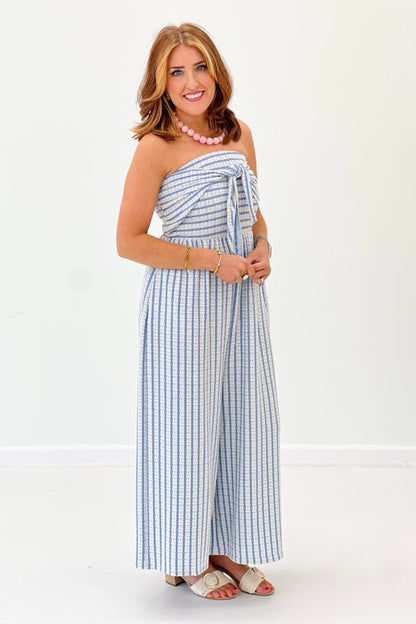 Strapless Tie Front Stripe Jumpsuit - Lavish BoutiqueDresses