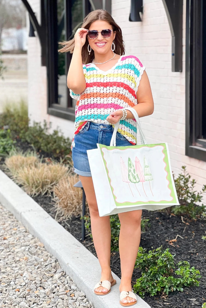 Stripe Crochet Sweater Top - Lavish BoutiqueTops