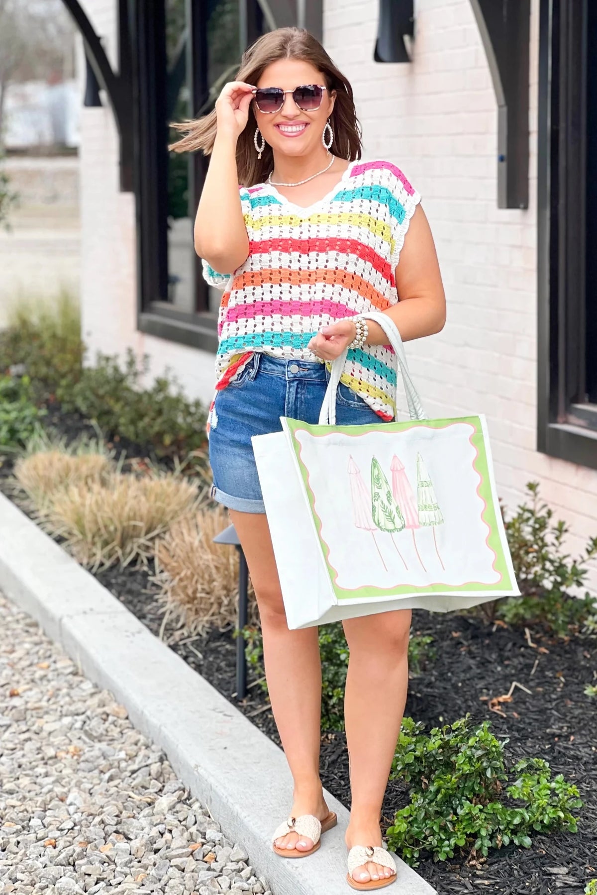 Stripe Crochet Sweater Top - Lavish BoutiqueTops
