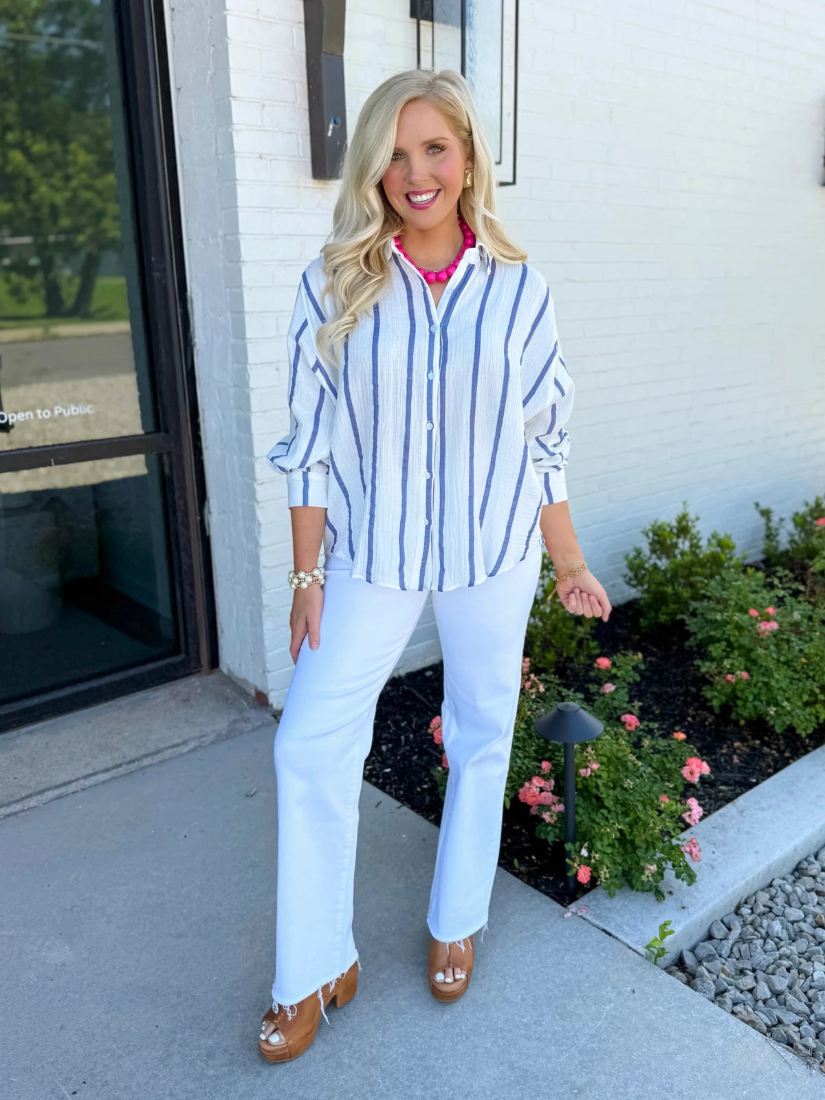 Stripe Long Sleeve Gauze Top - Lavish Boutique01-TOPS