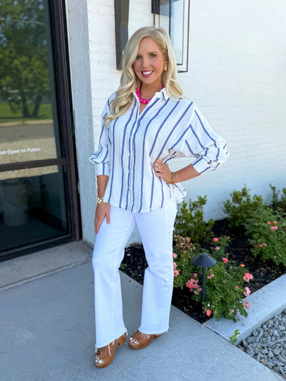 Stripe Long Sleeve Gauze Top - Lavish Boutique01-TOPS