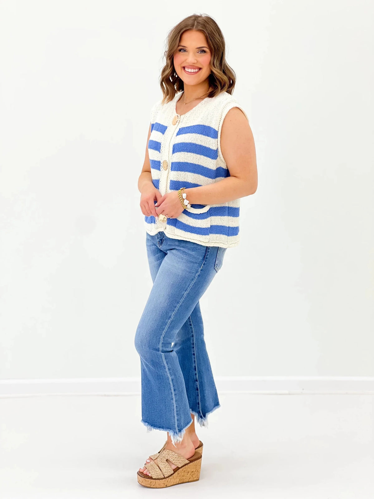 Striped Button Up Sweater Top - Lavish BoutiqueTops