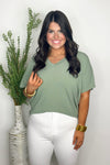 New Olive Short Sleeve V-Neck Top