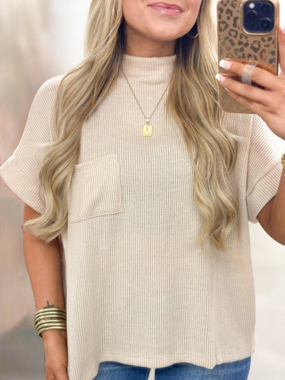 Sunday Edition Mock Neck Cap Sleeve Top - Lavish Boutique01-TOPS