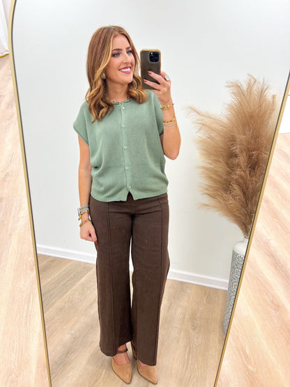 Sage blouse with a full button placket