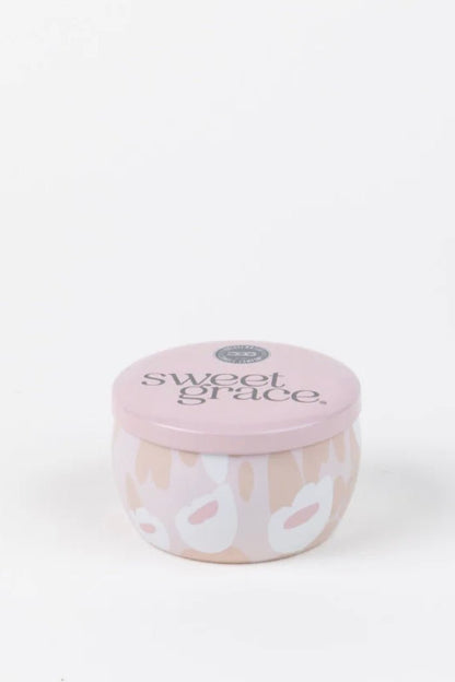 Sweet Grace 4oz tin candle in pink and white