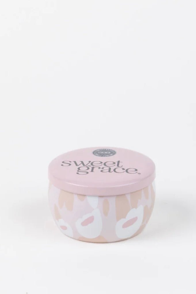 Sweet Grace 4oz tin candle in pink and white