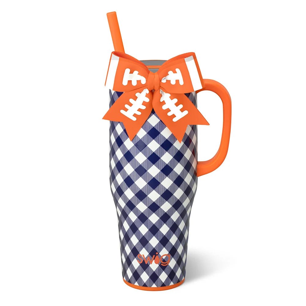 Gameday gingham bow mega mug with a handle, 40oz