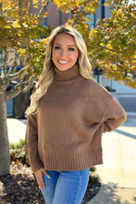 Mocha Turtleneck Side Slit Sweater