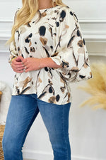 Ivory Printed 3/4 Puff Sleeve Top