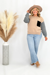 Khaki Color Block Exposed Seam Sweater