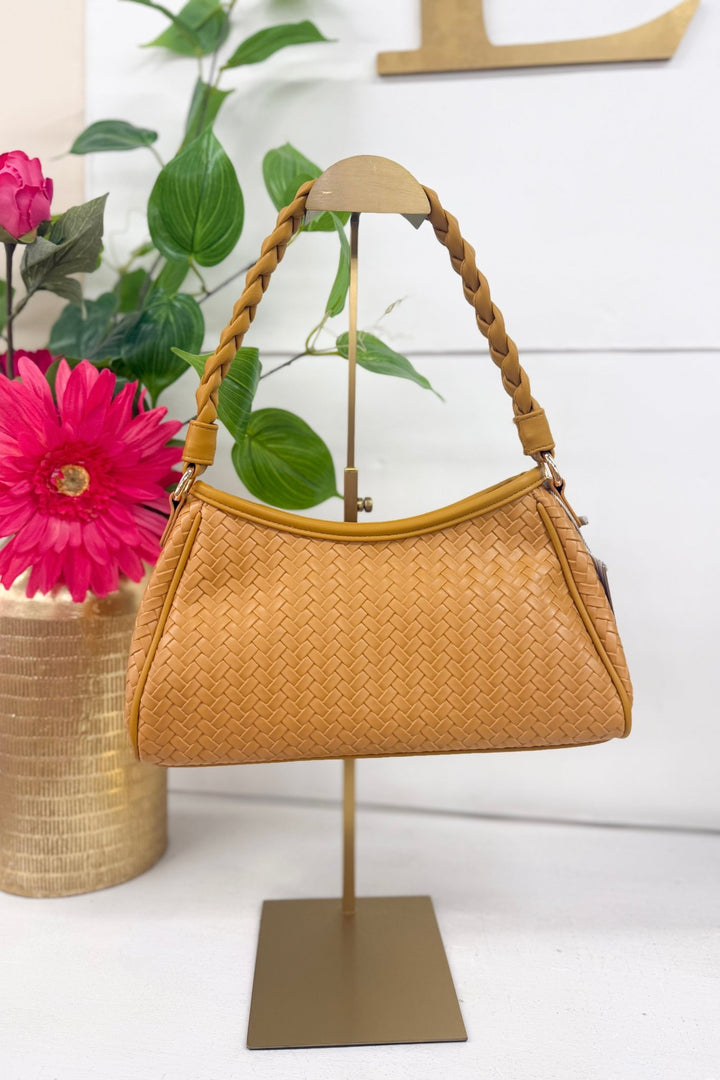 Tan Braided Handle Woven Bag - Lavish BoutiqueAccessories