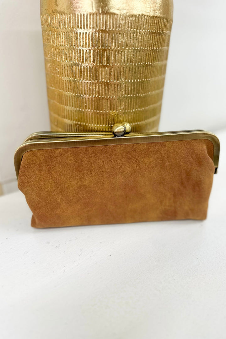 Tan Karen Kiss Lock Clutch - Lavish Boutique Accessories