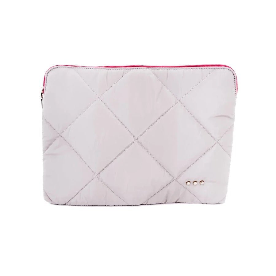 Tan quilted puffer laptop sleeve