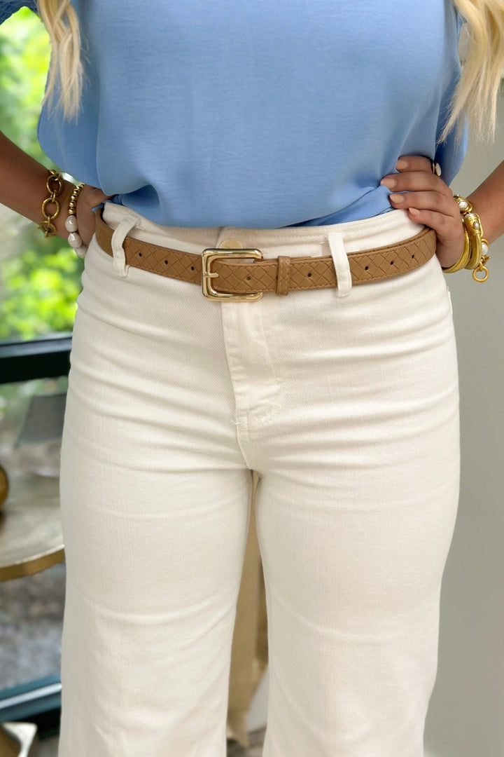 Tan Weave Textured Strap Belt - Lavish Boutique Accessories