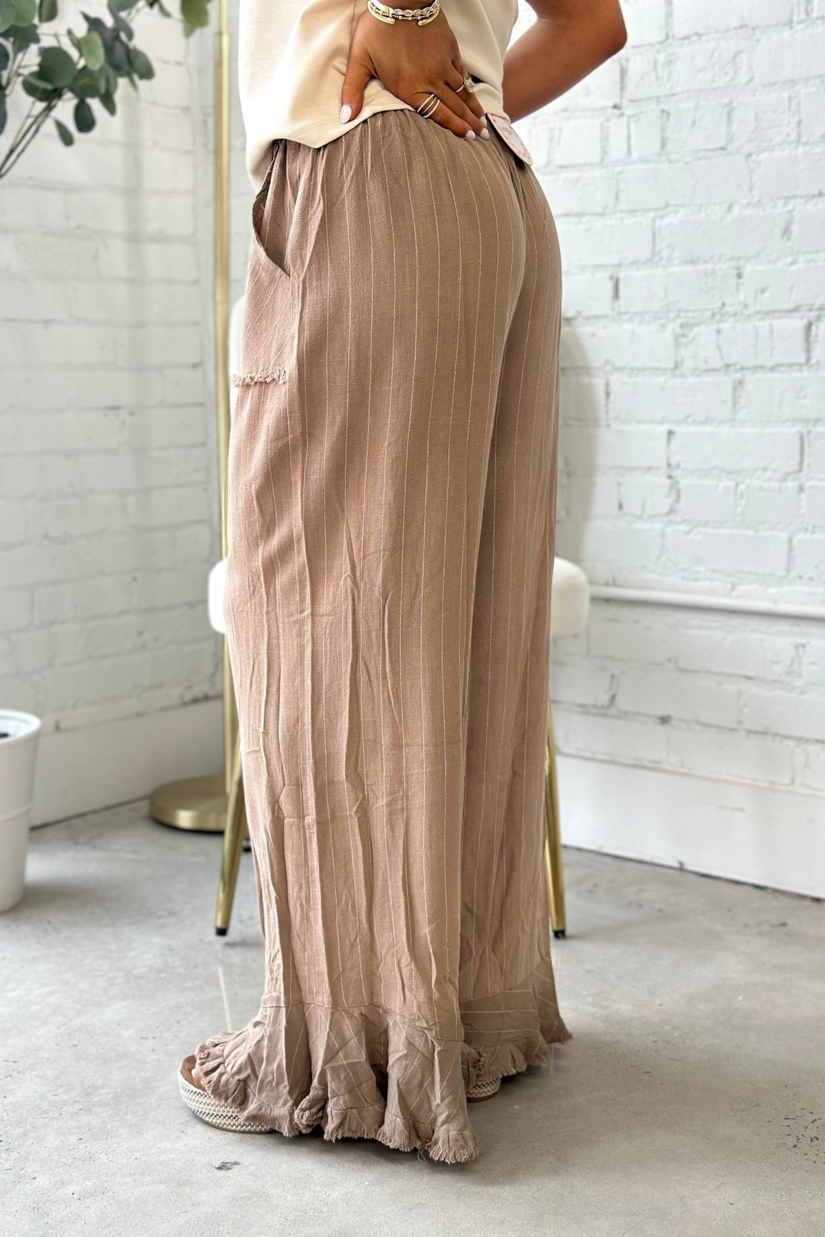 Taupe Linen Stripe Pants - Lavish Boutique Bottoms