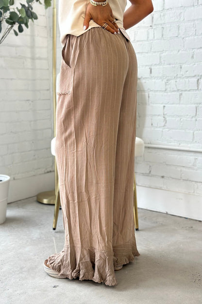 Taupe Linen Stripe Pants - Lavish Boutique Bottoms