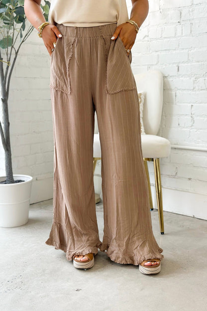 Taupe Linen Stripe Pants - Lavish Boutique Bottoms