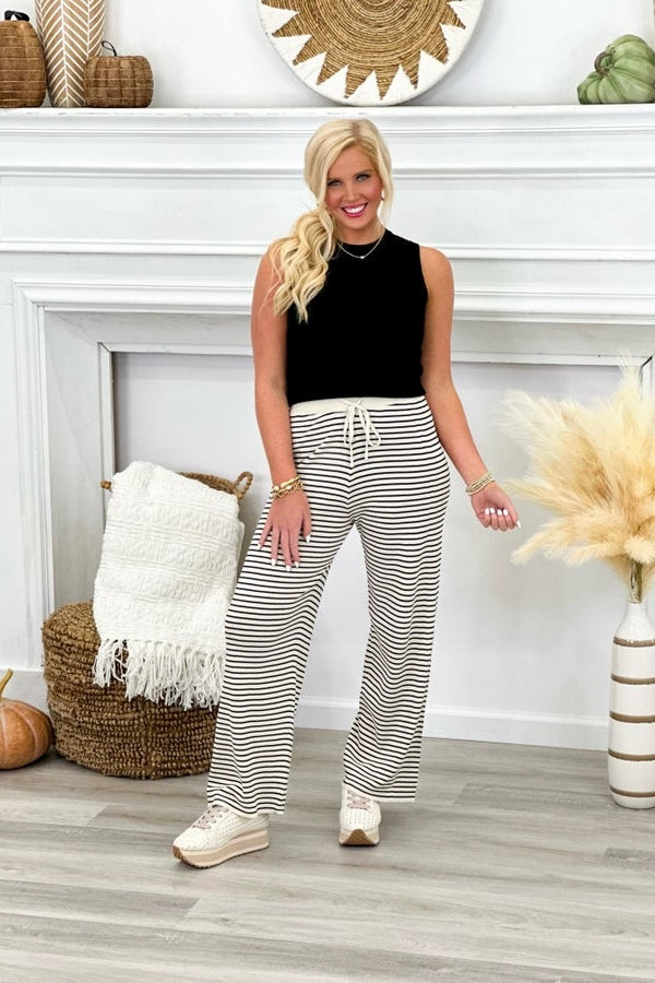 Cream Stripe Knit Loose Pant