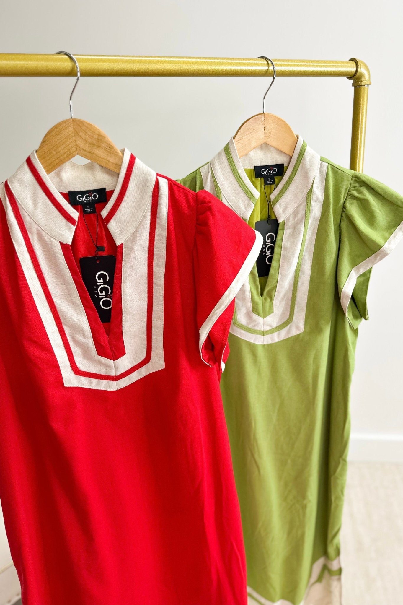 Linen midi dress in a bright lime green