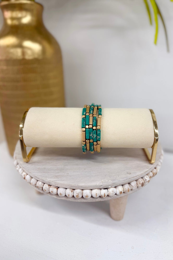 Teal five-row stone bead bracelet