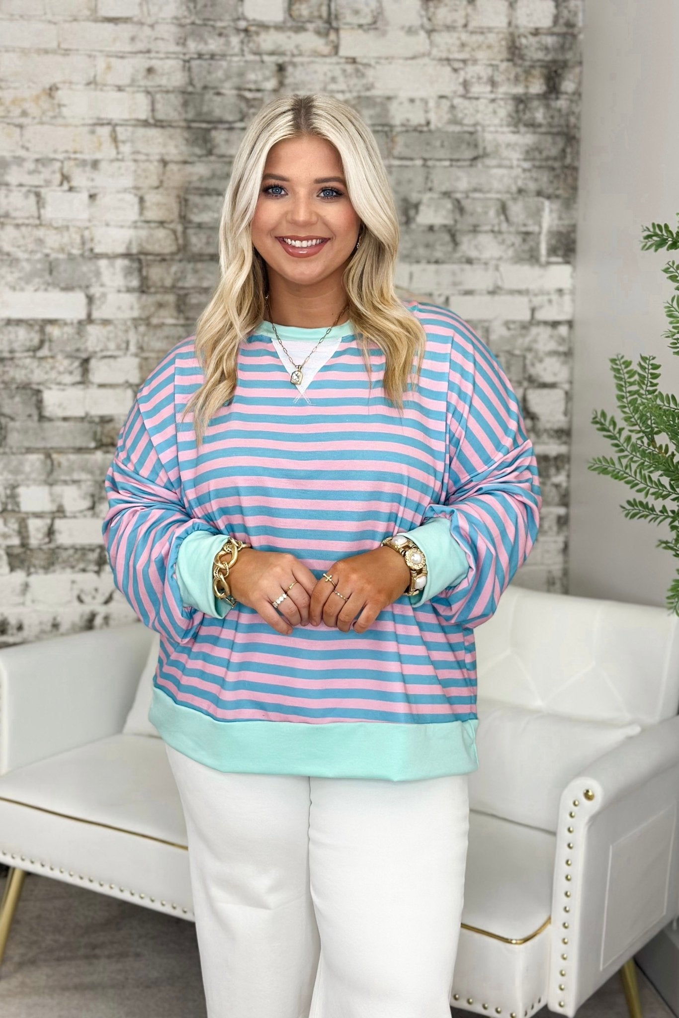 Teal and Blush Triangle Detail Top - Lavish Boutique Tops