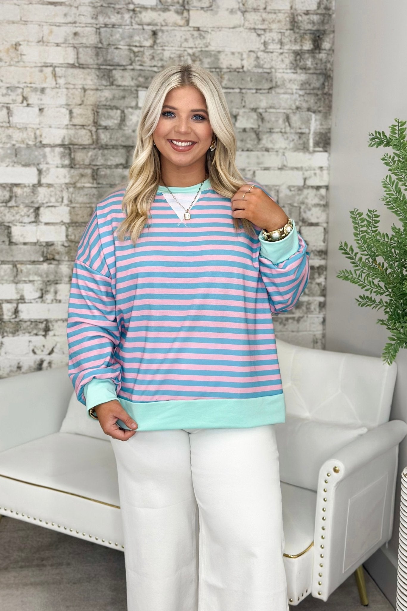 Teal and Blush Triangle Detail Top - Lavish Boutique Tops