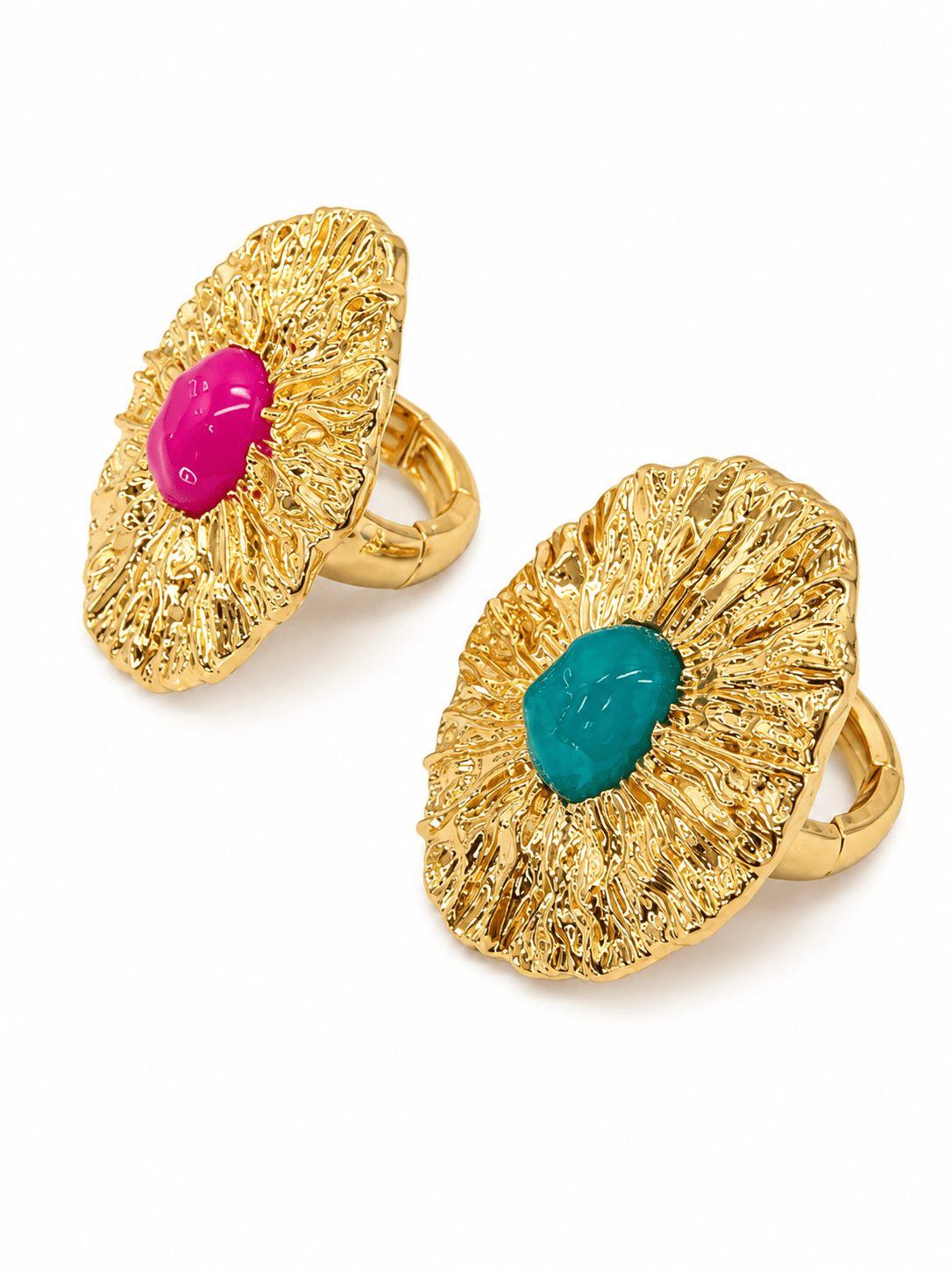 Statement ring pairing textured metal and resin