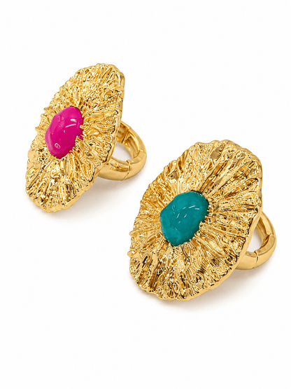 Statement ring pairing textured metal and resin