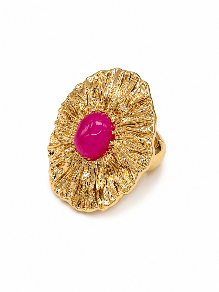 Ring with a textured oval and resin inlay
