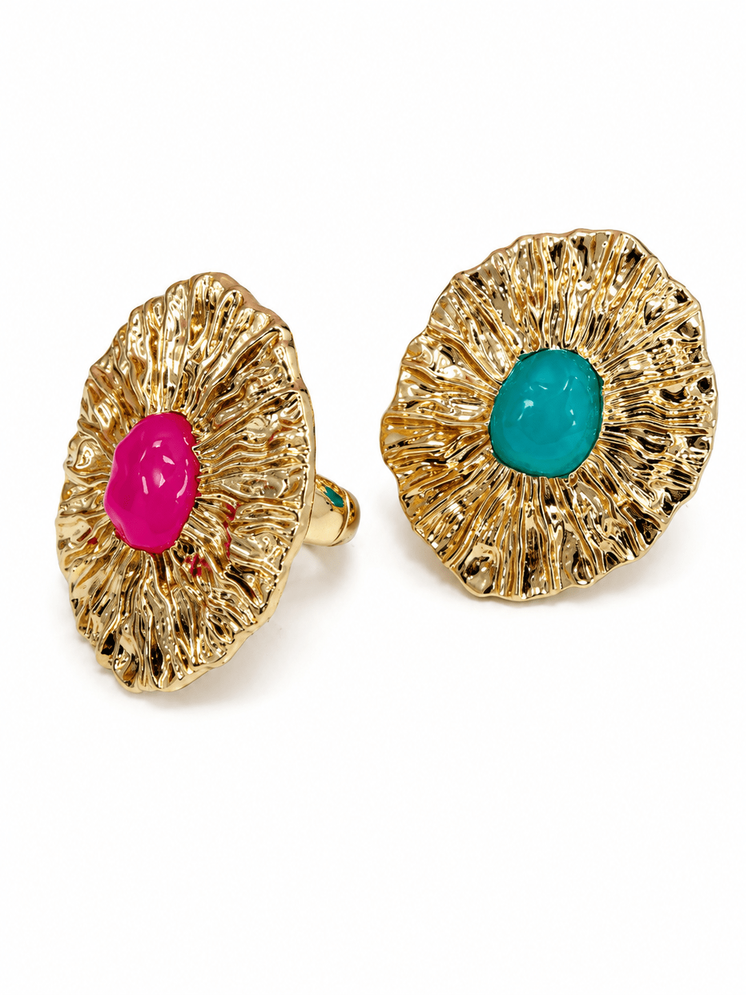 Gold-tone statement ring with a colored resin oval