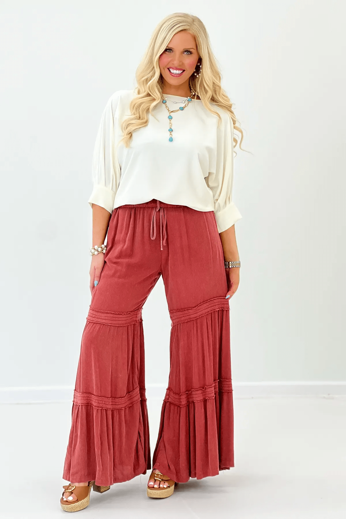 Tiered Ruffle Flowy Pant - Lavish BoutiqueBottoms