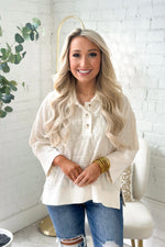 Ivory Textured Three Quarter Sleeve Top