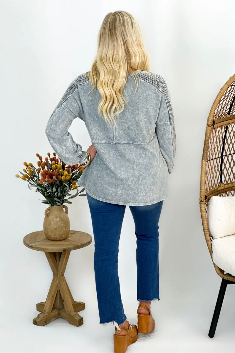 Silver Grey Knitted Low Gauge Rib Sweater Top