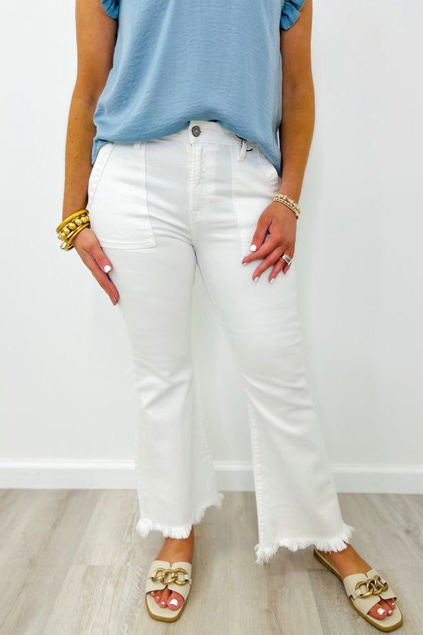 White Cargo Flare Bottom Jean