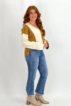 Light Camel Wide Stripe V-Neck Sweater