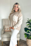 Khaki and Natural Color Block Pocket Sweater